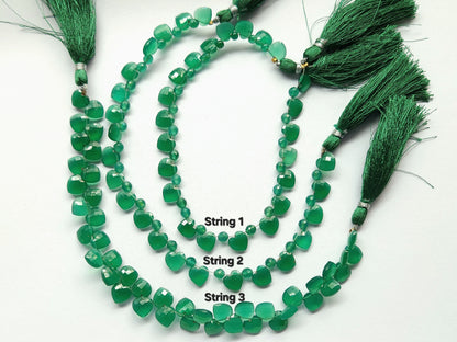Natural Green Onyx Heart Shape Faceted Beads