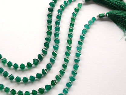 Natural Green Onyx Twisted Spiral Shape Faceted Beads