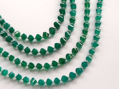 Natural Green Onyx Twisted Spiral Shape Faceted Beads