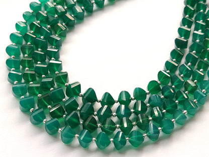 Natural Green Onyx Twisted Spiral Shape Faceted Beads