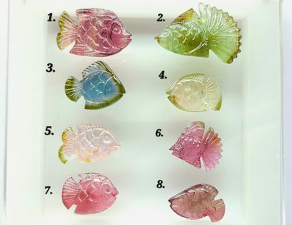 Rare! Natural Bi-Tourmaline Fish Carving