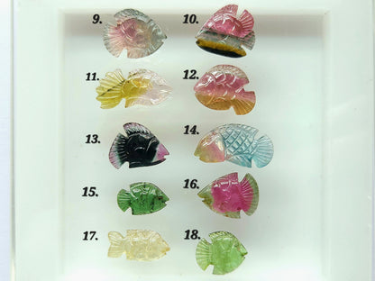 Rare! Natural Bi-Tourmaline Fish Carving