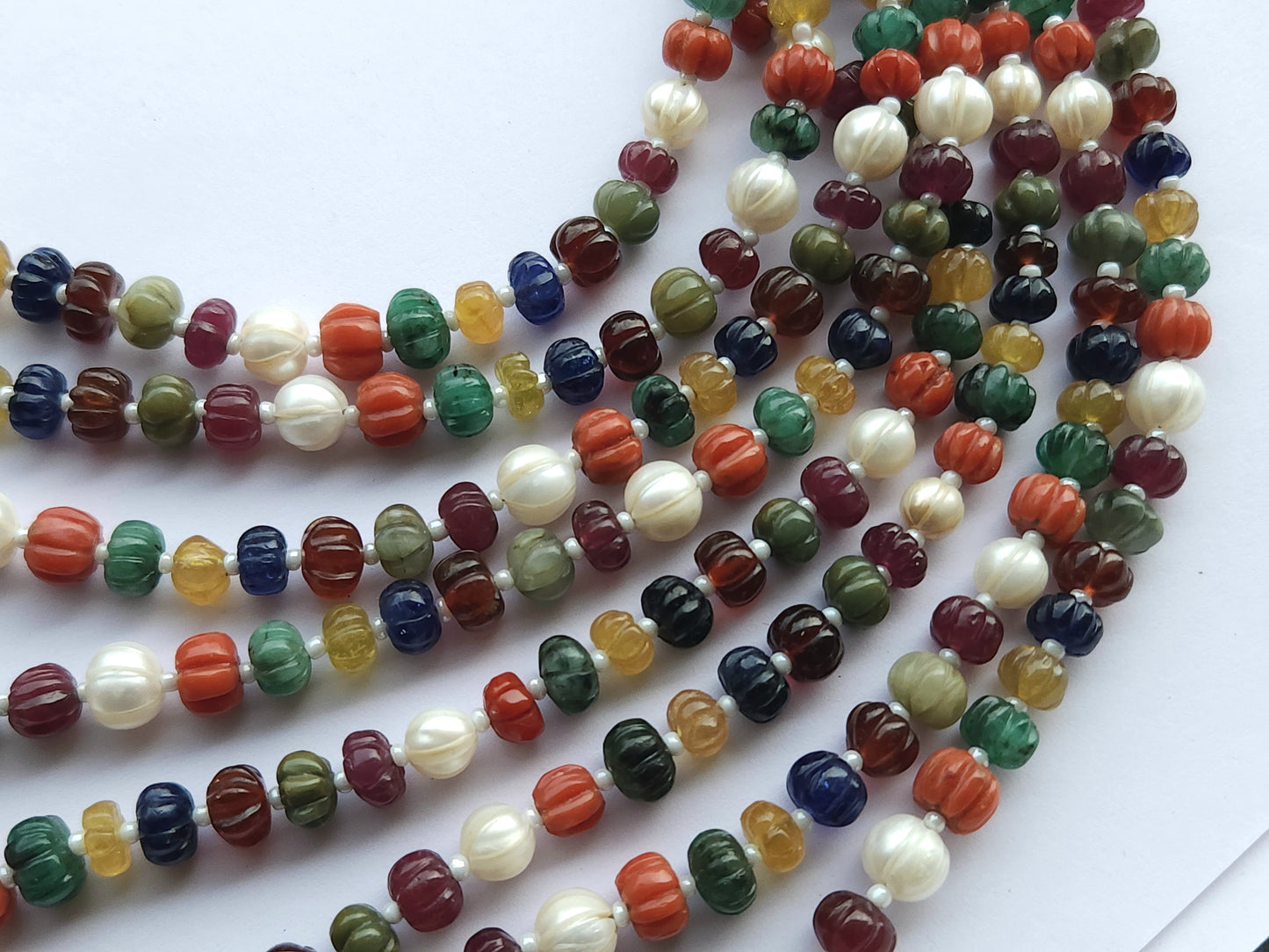 Natural Navratan Carved Melons Beads