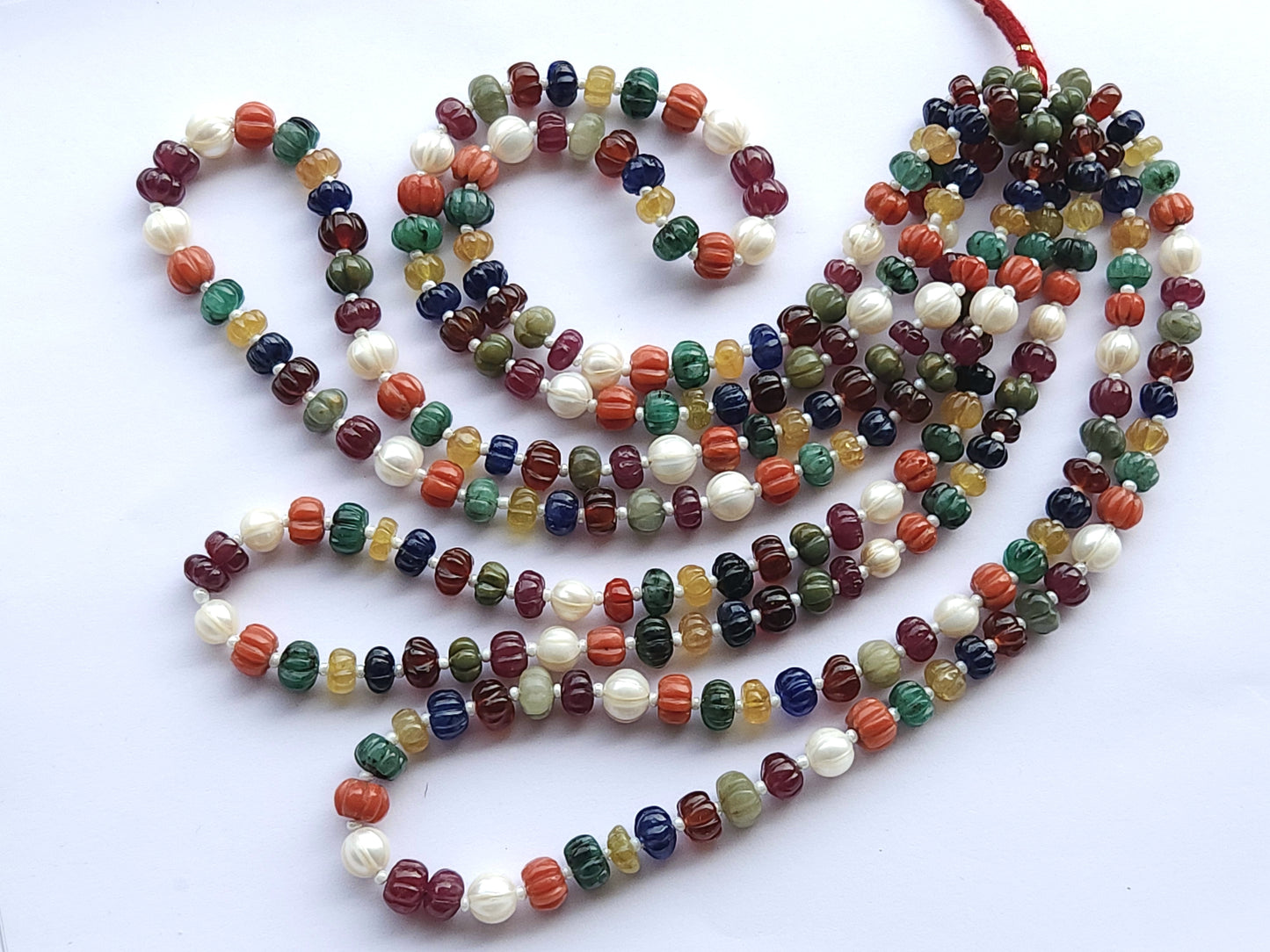 Natural Navratan Carved Melons Beads