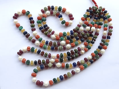 Natural Navratan Carved Melons Beads