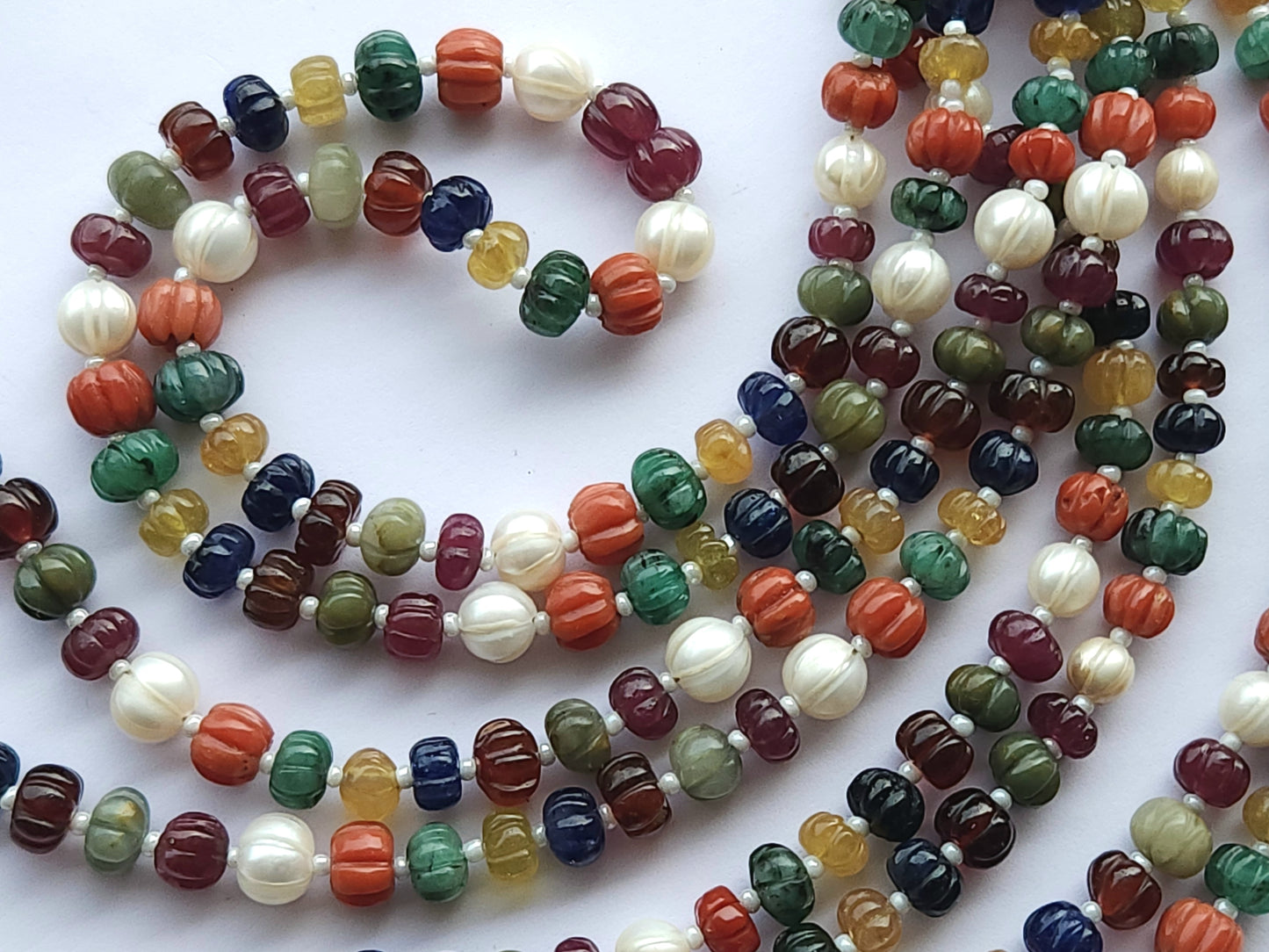 Natural Navratan Carved Melons Beads