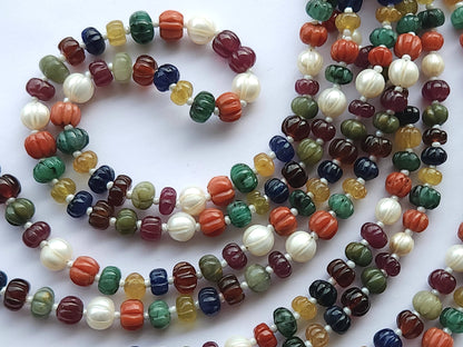 Natural Navratan Carved Melons Beads