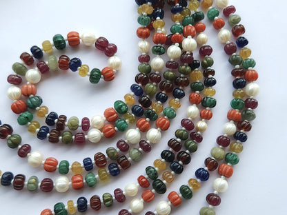 Natural Navratan Carved Melons Beads