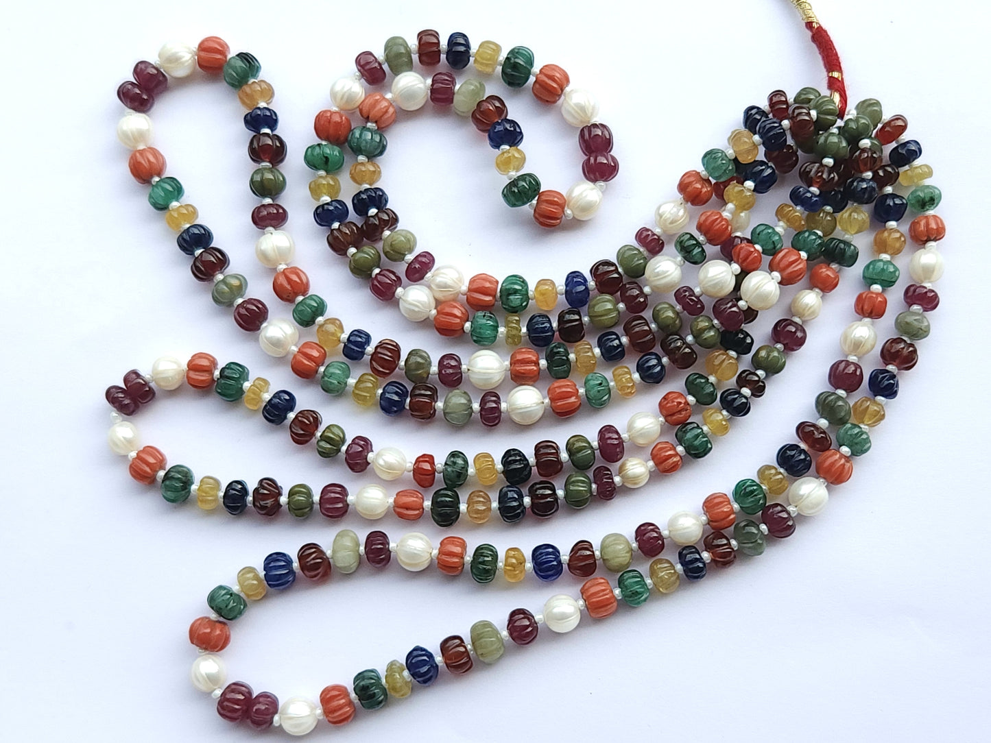 Natural Navratan Carved Melons Beads