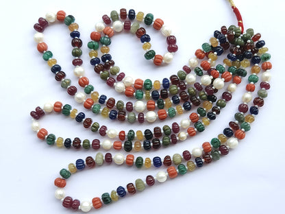 Natural Navratan Carved Melons Beads
