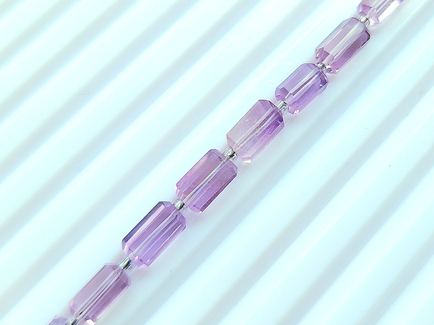 Natural Pink Amethyst Faceted Cylindrical Shape Beads