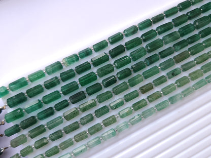 Natural Green Aventurine Faceted Cylindrical Shape Beads