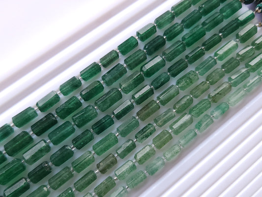 Natural Green Aventurine Faceted Cylindrical Shape Beads