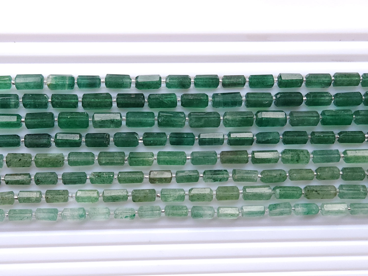 Natural Green Aventurine Faceted Cylindrical Shape Beads