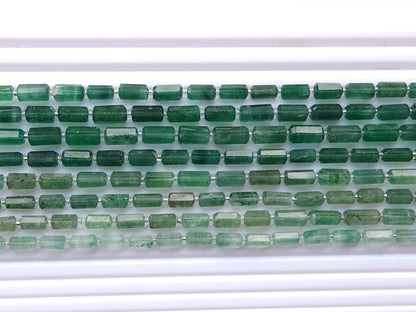 Natural Green Aventurine Faceted Cylindrical Shape Beads