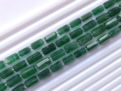 Natural Green Aventurine Faceted Cylindrical Shape Beads