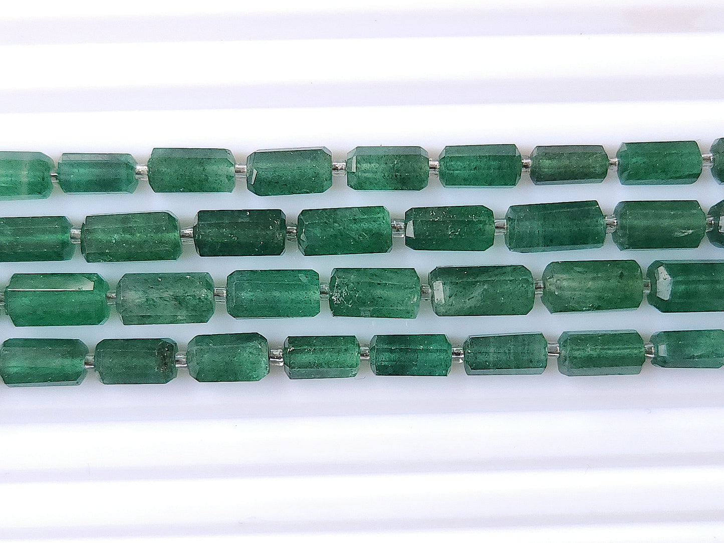 Natural Green Aventurine Faceted Cylindrical Shape Beads
