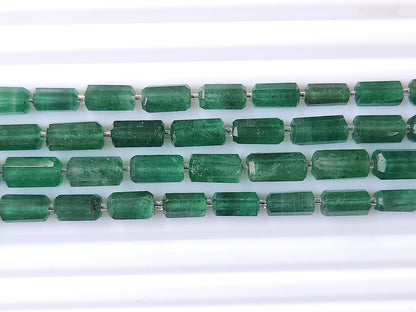 Natural Green Aventurine Faceted Cylindrical Shape Beads