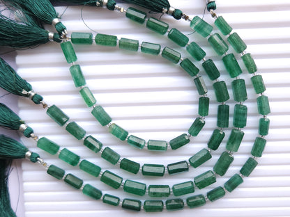 Natural Green Aventurine Faceted Cylindrical Shape Beads