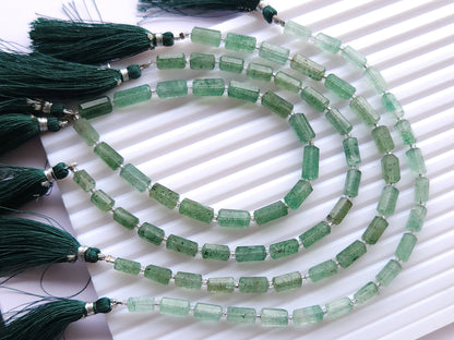 Natural Green Aventurine Faceted Cylindrical Shape Beads