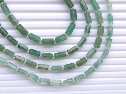 Natural Green Aventurine Faceted Cylindrical Shape Beads