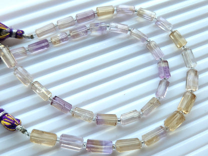 Natural Ametrine Faceted Cylindrical Shape Beads