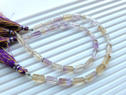 Natural Ametrine Faceted Cylindrical Shape Beads