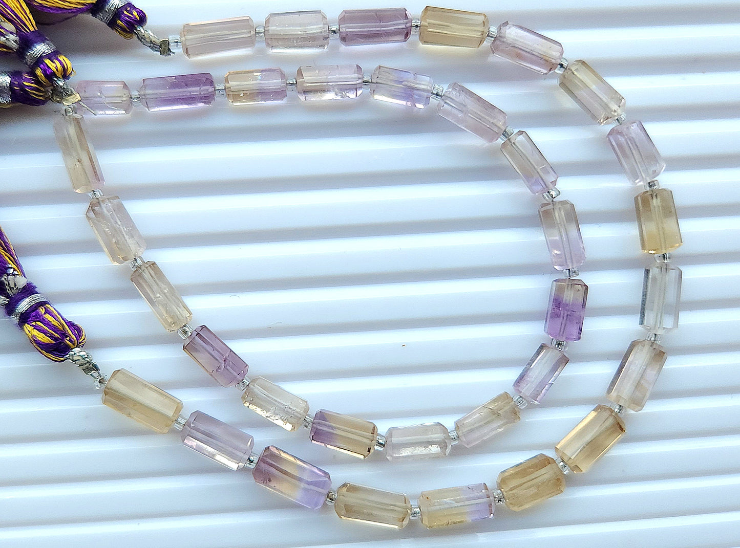 Natural Ametrine Faceted Cylindrical Shape Beads