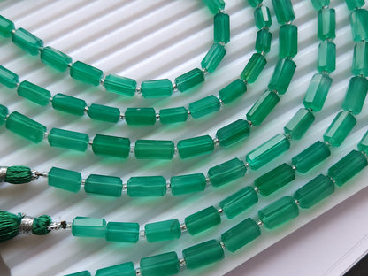 Natural Green Onyx Faceted Cylindrical Shape Beads