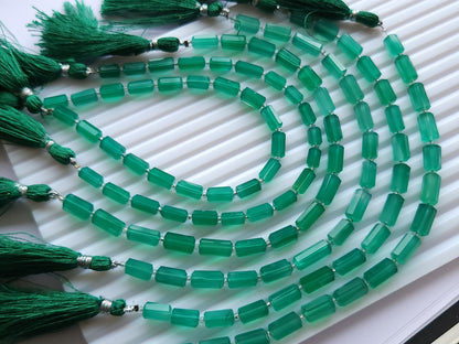 Natural Green Onyx Faceted Cylindrical Shape Beads