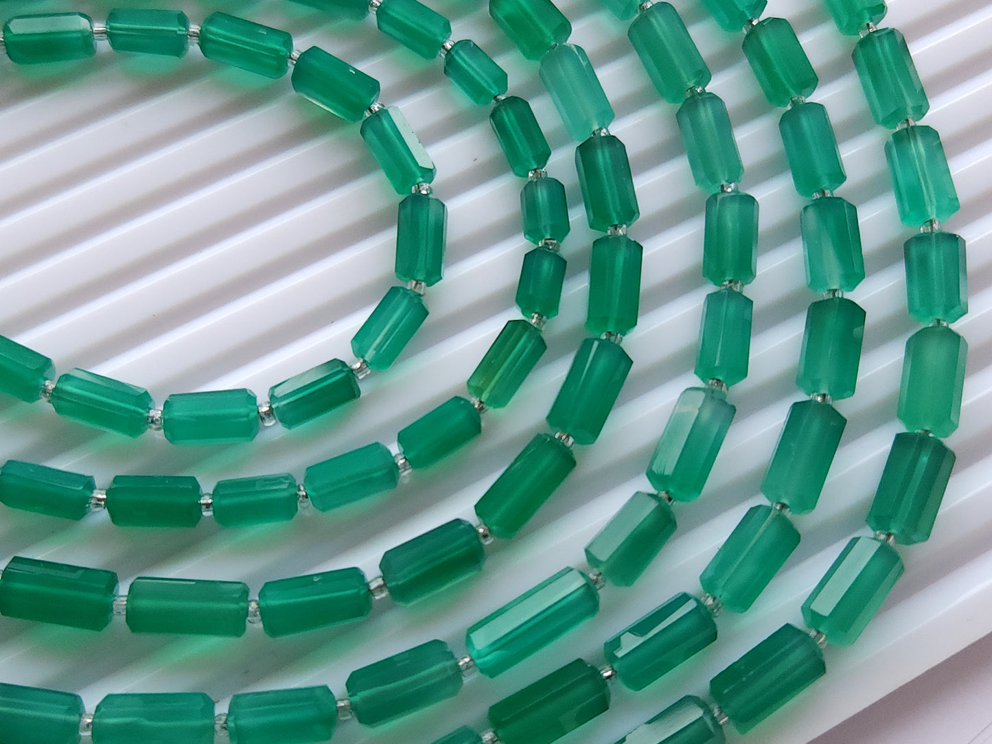 Natural Green Onyx Faceted Cylindrical Shape Beads