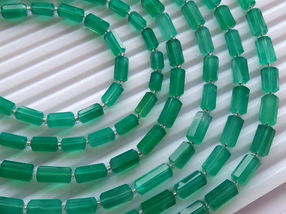 Natural Green Onyx Faceted Cylindrical Shape Beads