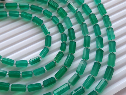Natural Green Onyx Faceted Cylindrical Shape Beads
