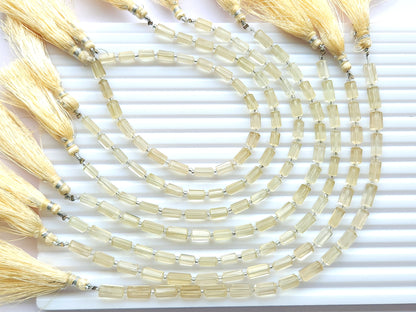 Natural Lemon Quartz Faceted Cylindrical Shape Beads