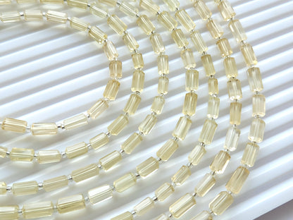 Natural Lemon Quartz Faceted Cylindrical Shape Beads