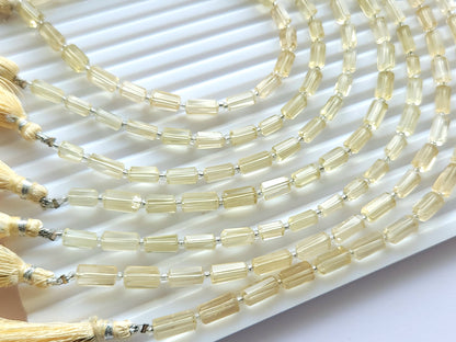 Natural Lemon Quartz Faceted Cylindrical Shape Beads