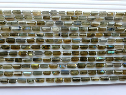 Natural Labradorite Faceted Cylindrical Shape Beads