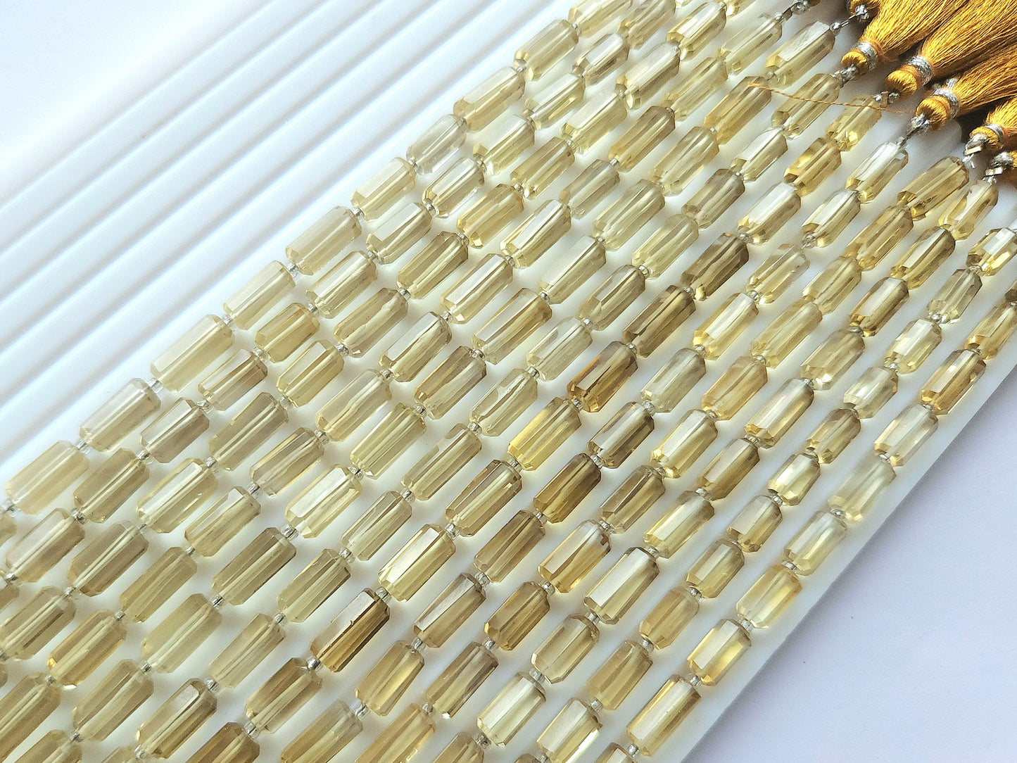 Natural Beer Quartz Faceted Cylindrical Shape Beads