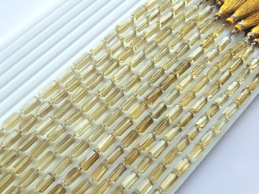 Natural Beer Quartz Faceted Cylindrical Shape Beads