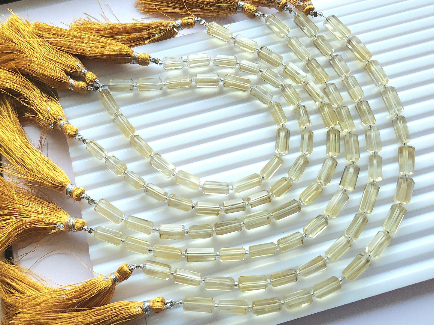 Natural Beer Quartz Faceted Cylindrical Shape Beads