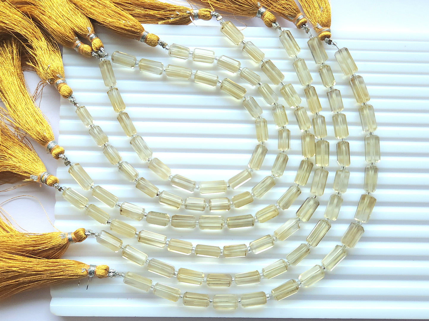 Natural Beer Quartz Faceted Cylindrical Shape Beads