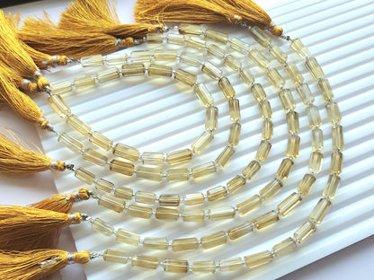 Natural Beer Quartz Faceted Cylindrical Shape Beads