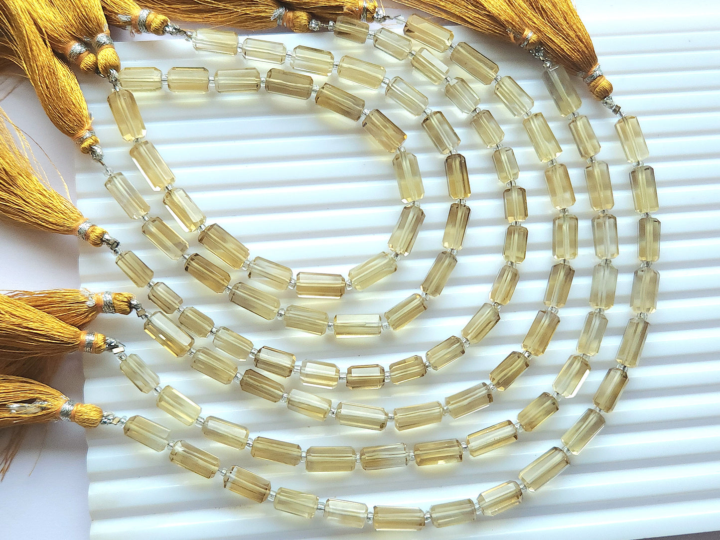 Natural Beer Quartz Faceted Cylindrical Shape Beads