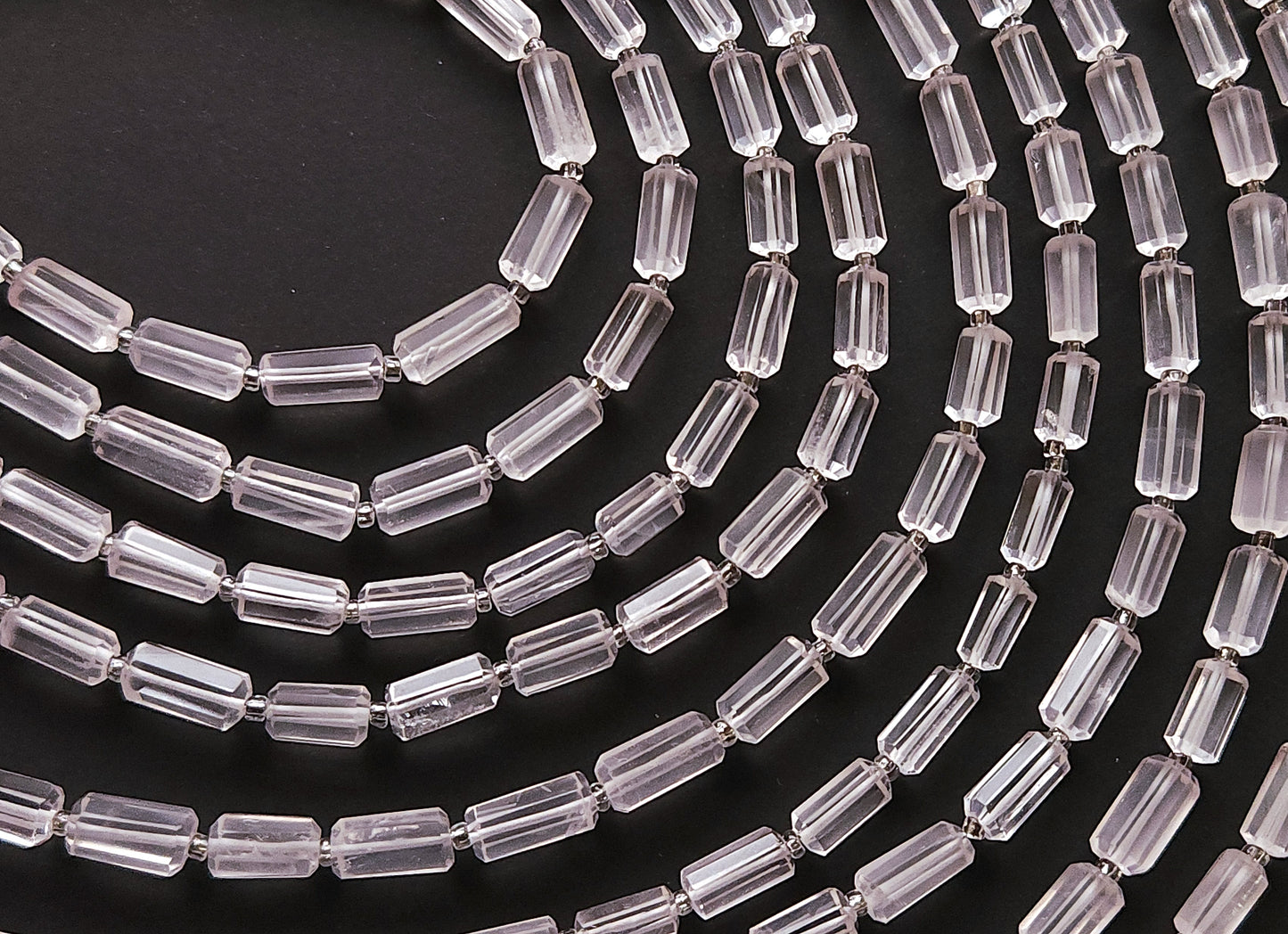 Natural Rose Quartz Faceted Cylindrical Shape Beads