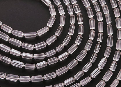 Natural Rose Quartz Faceted Cylindrical Shape Beads