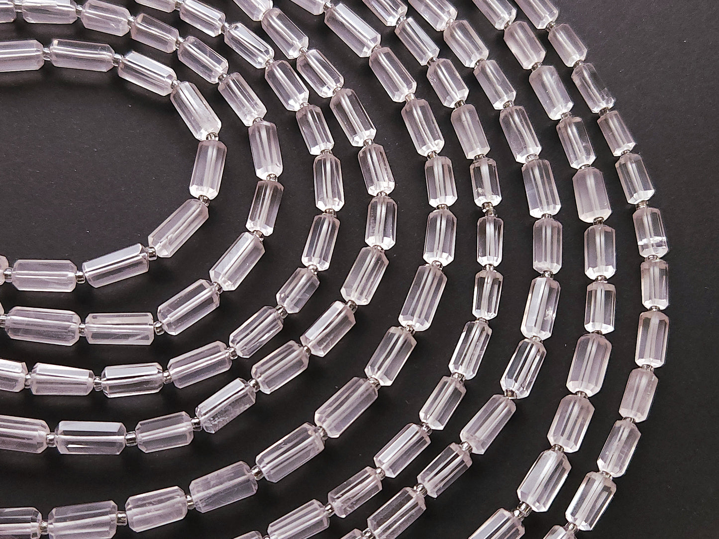 Natural Rose Quartz Faceted Cylindrical Shape Beads