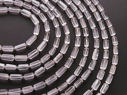 Natural Rose Quartz Faceted Cylindrical Shape Beads