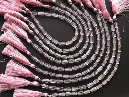 Natural Rose Quartz Faceted Cylindrical Shape Beads