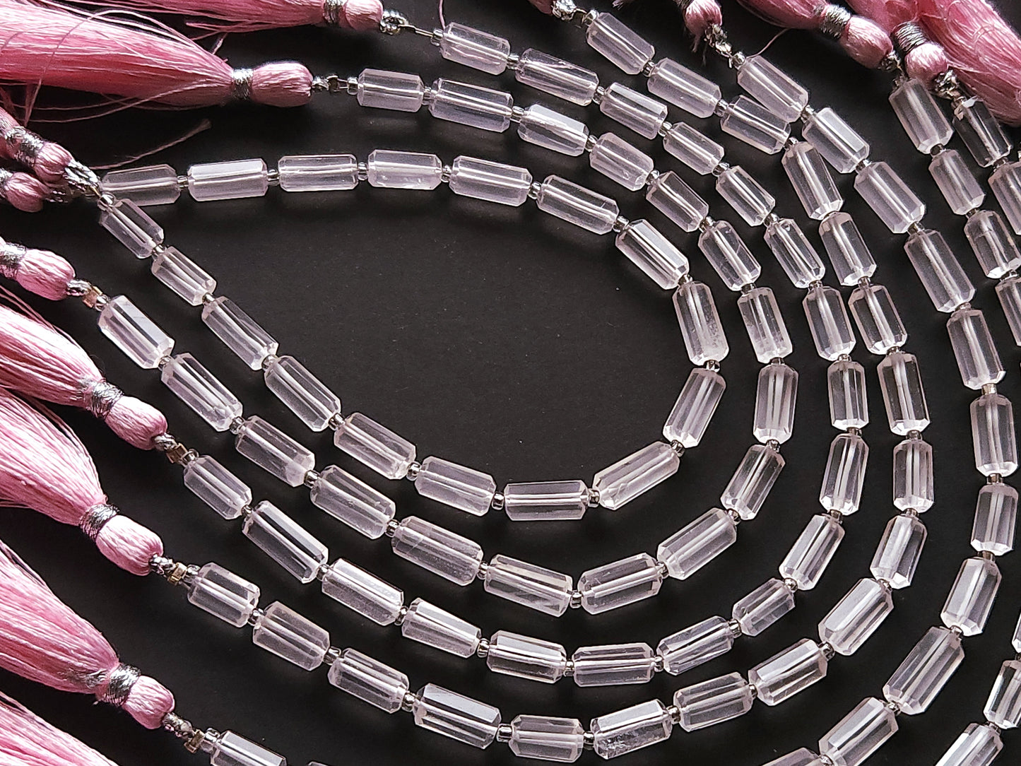 Natural Rose Quartz Faceted Cylindrical Shape Beads