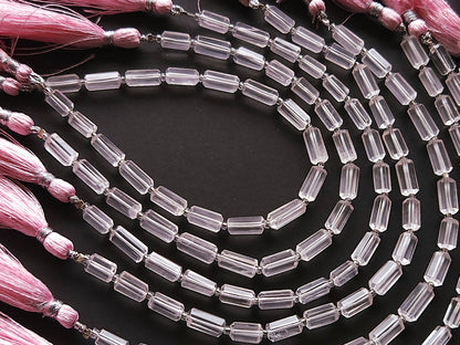 Natural Rose Quartz Faceted Cylindrical Shape Beads